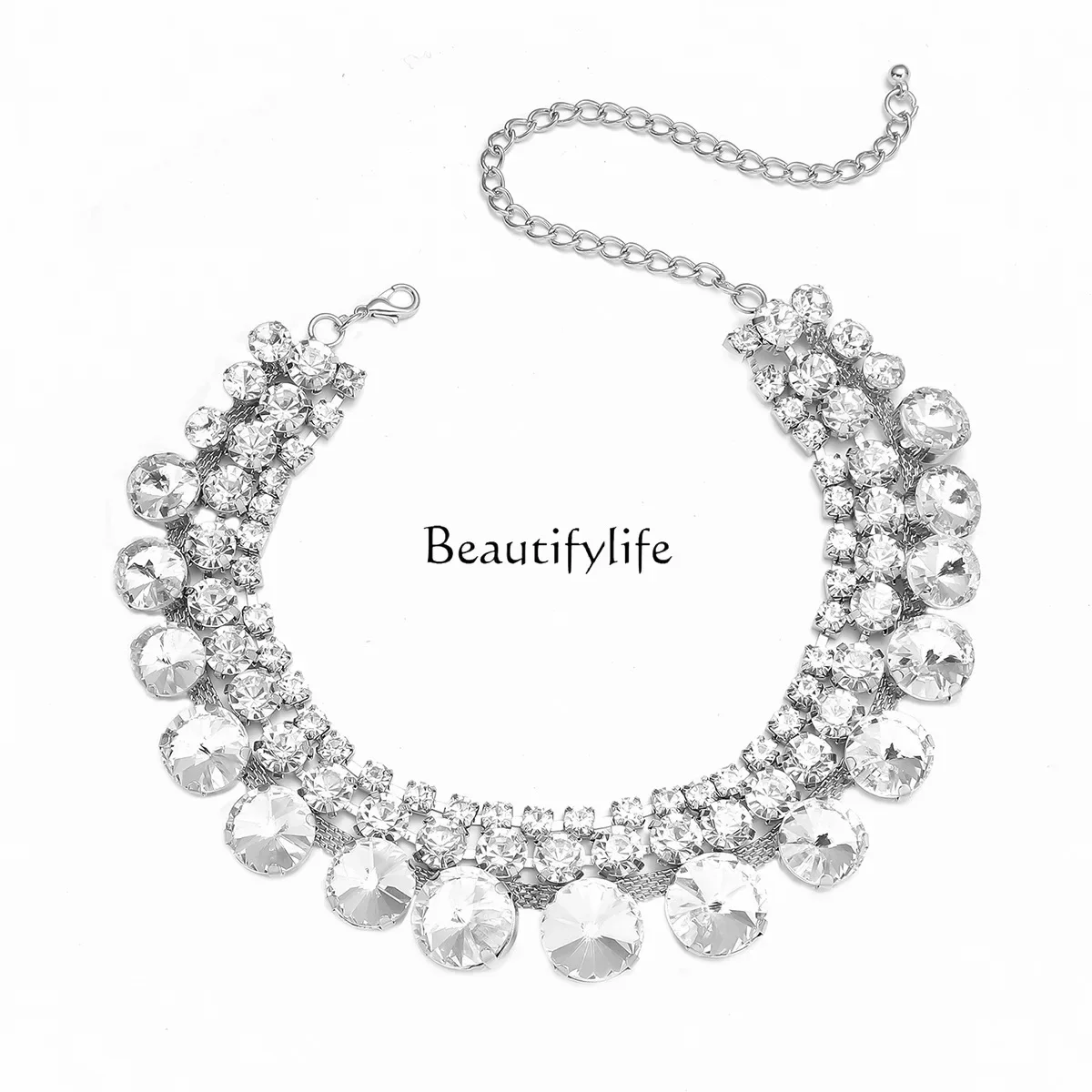 European and American exaggerated multi-layer round large crystal diamond chain fashionable exaggerated