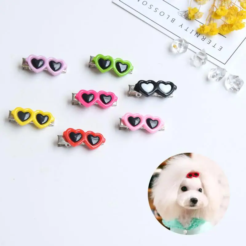 3-1 Set Plastic Pet Hair Clips Sunglasses Shape Hairpin For Small Dog Color Random Heart Shape Dog Grooming Hair Accessories