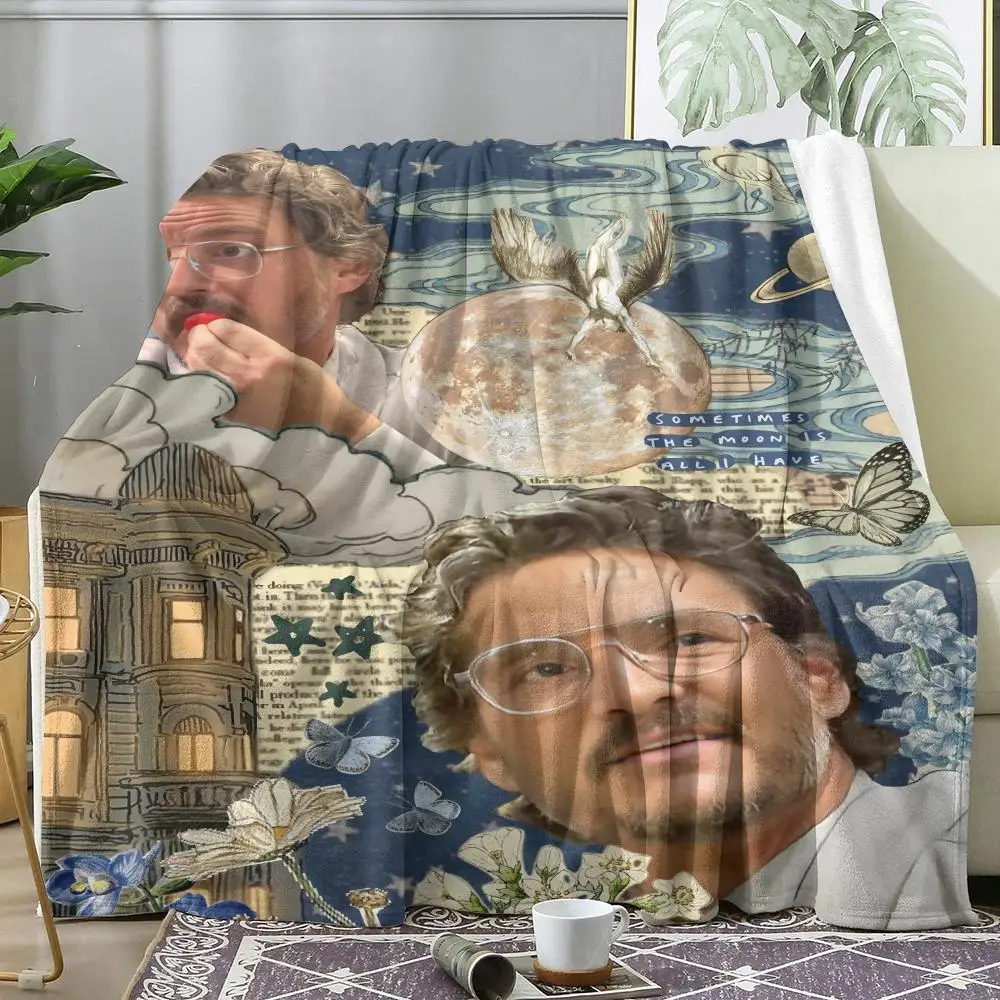 P-Pedro Pascal Throw Soft Flannel Throw Summer Blanket Lightweight Cozy Nap Blanket for Sofa Bed Travel