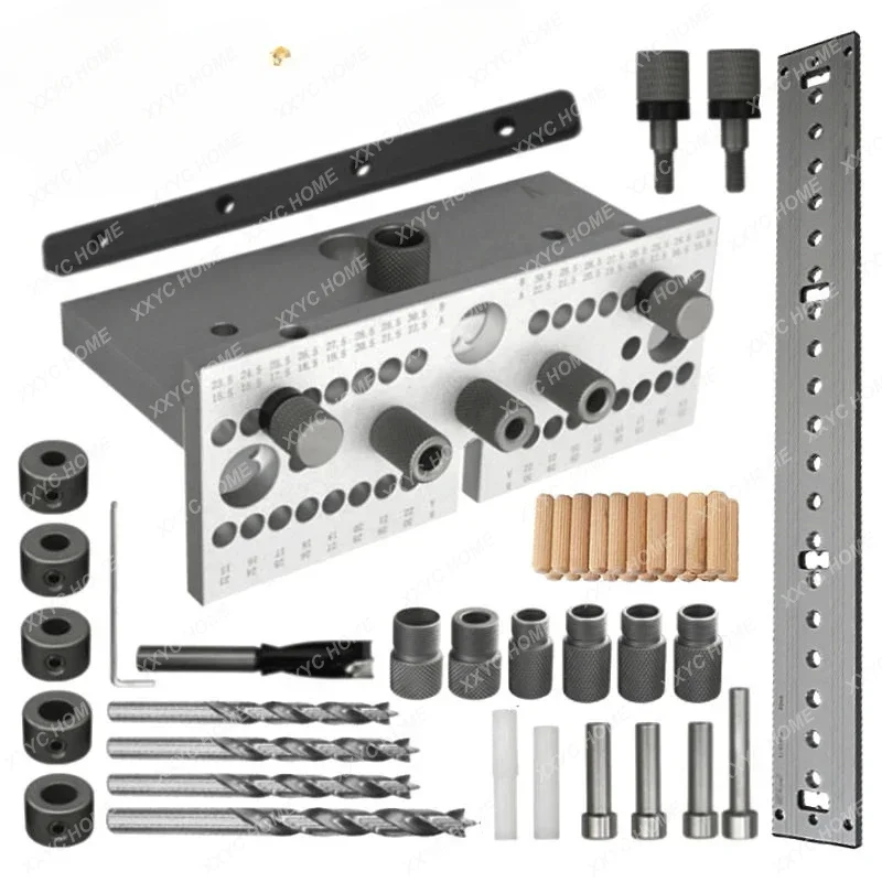 3-in-1 2-in-1 Woodworking Doweling Jig Kit Adjustable Drilling Guide Tenon Puncher Locator for Furniture Connecting Carpentry