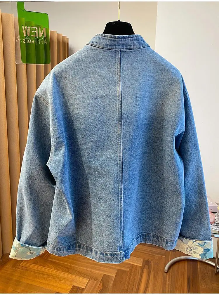 Frühling und Herbst neue Damen Jeans jacke locker lässig Spleißen übergroße Vintage Jacke