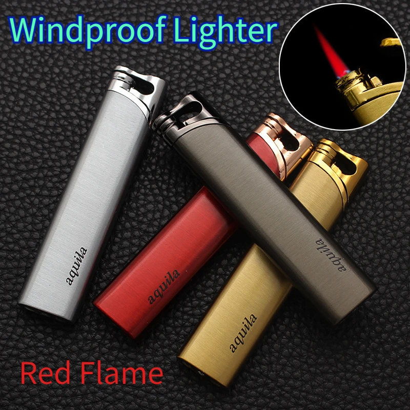 

Newest Long Strip Lighter Windproof Red Flame Inflatable Lighter Portable Outdoor Metal Cigarette Lighters & Smoking Accessories