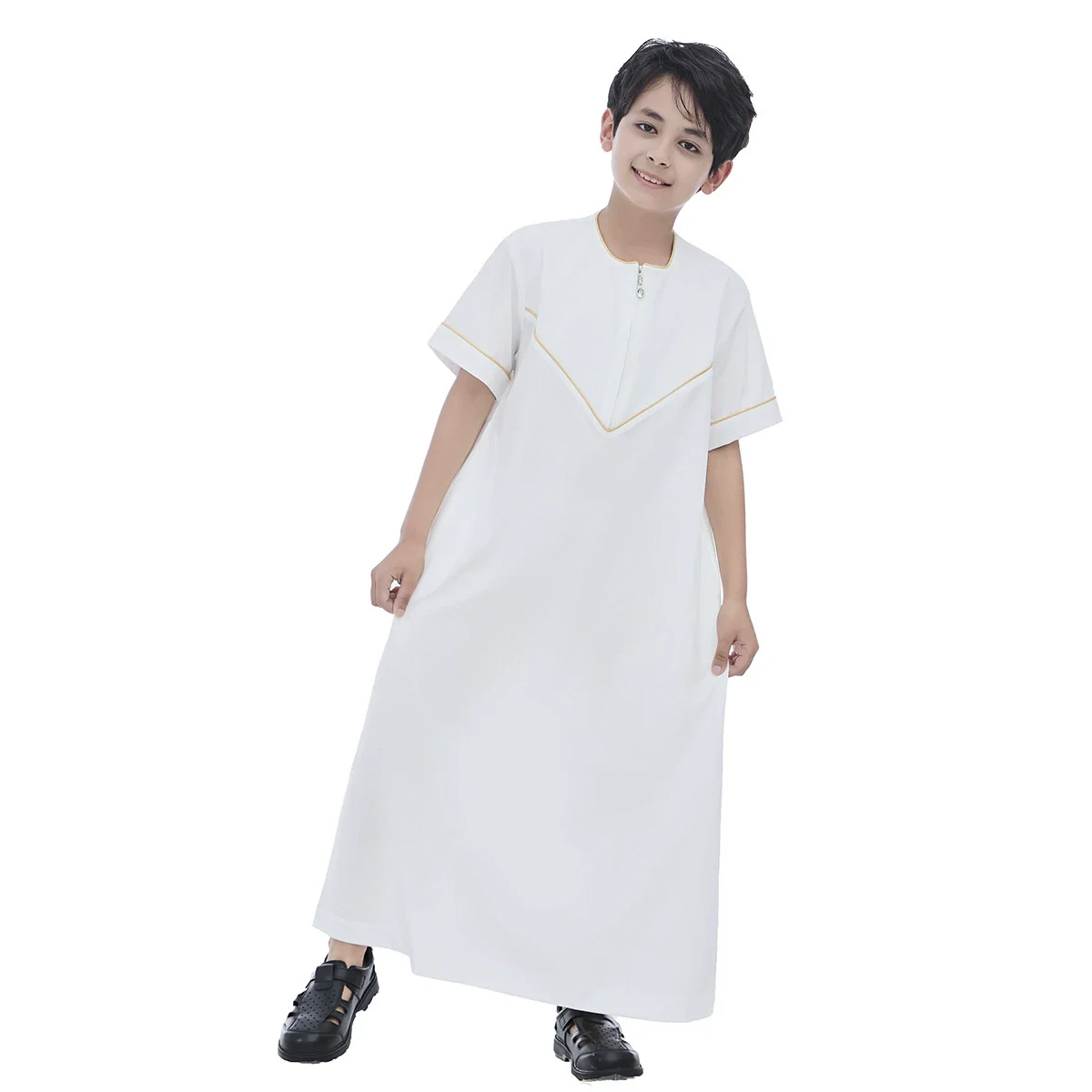 Ramadan Boys Jubba Thobe Muslim Fashion Abayas Middle East Arab Kaftan Short Sleeve Robe Dubai Islamic Clothing Child Long Dress