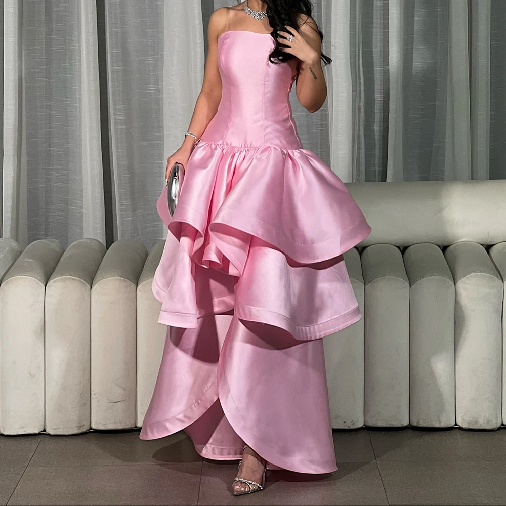 

Customized A-line Evening Dresses Floor-length Strapless Sleeveless Prom Gown Simple Fashion Draped Backless Casual Party Gown