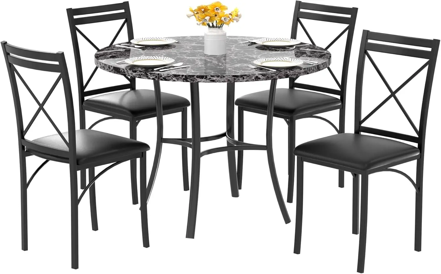 Piece Dining Table Set for 4, Faux Marble Dinette with Chairs for Kitchen, Breakfast Nook, Small Space, Grey