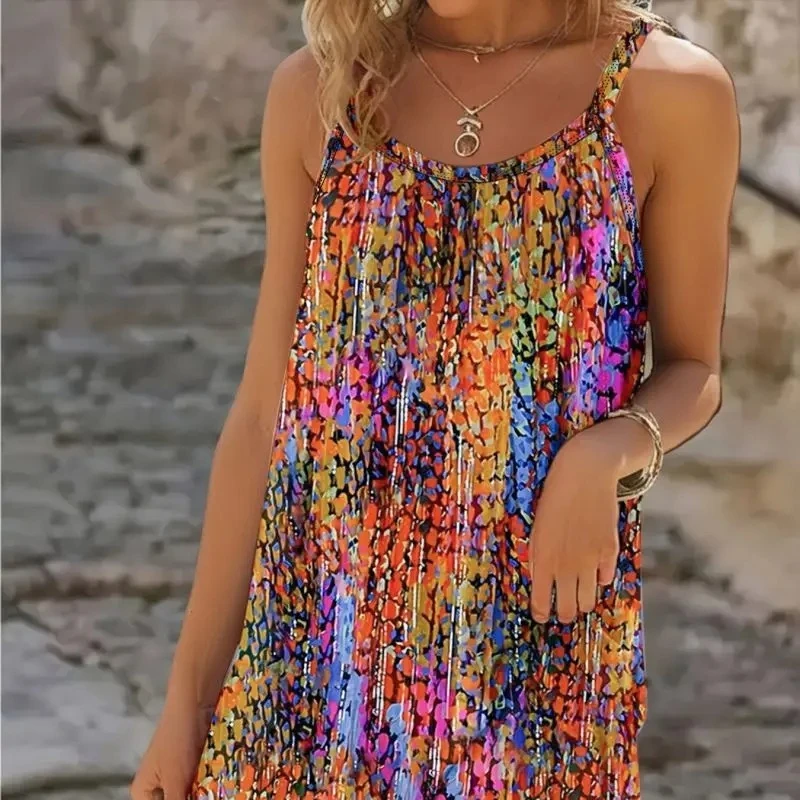 فستان نسائي صيفي بسيط وعصري مخطط برقبة على شكل حرف V مع مزاج مثير وفتحة فستان نسائي بأكمام قصيرة