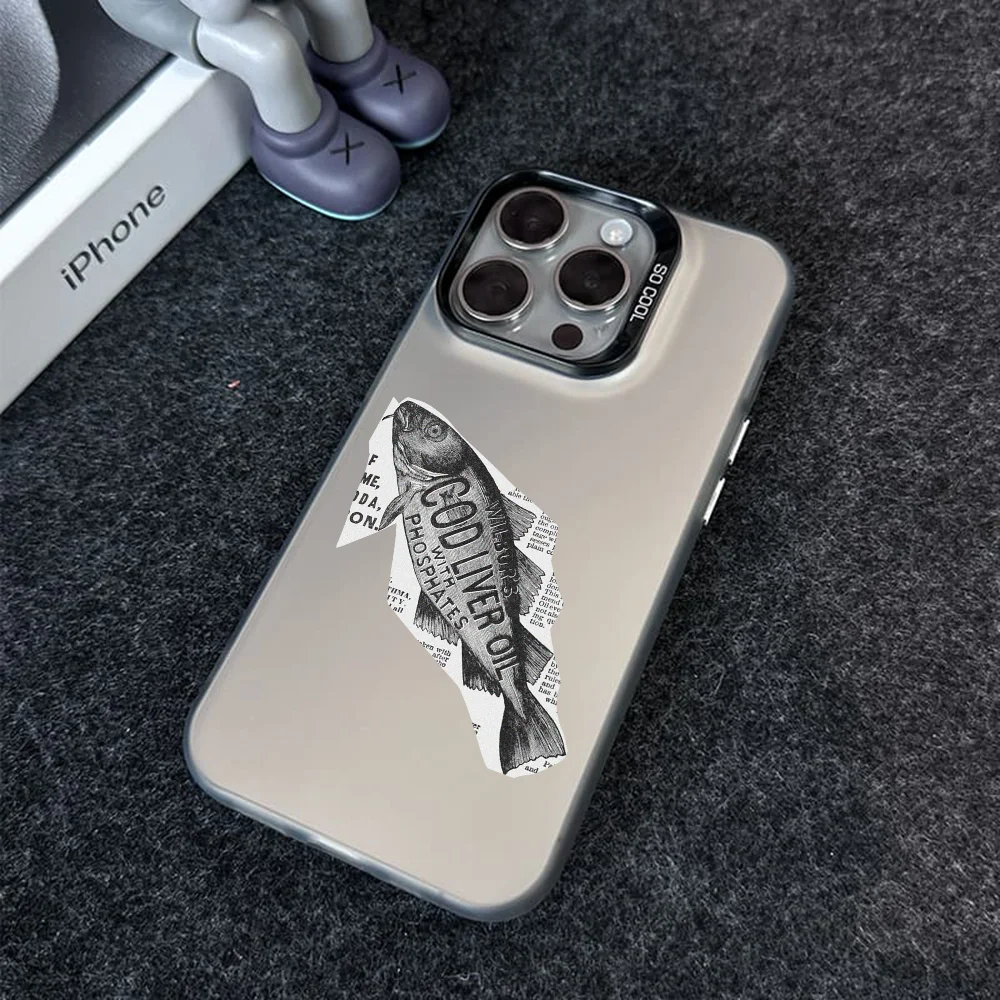 Black and white fish Phone Case Phone Case IMD color silver shell For iPhone 16 15 14 13 12 11 Pro Max Plus