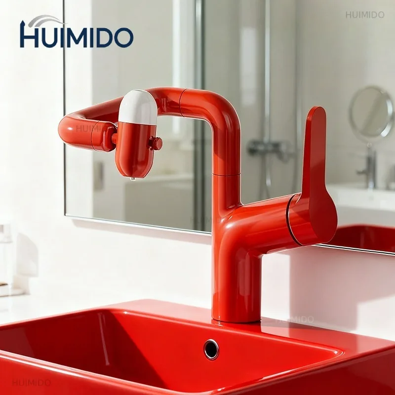 Pull-out Bathroom Rotatable Basin Sink Hot and Cold Mixer Tap Crane Faucet Full Copper Green/White/Yellow