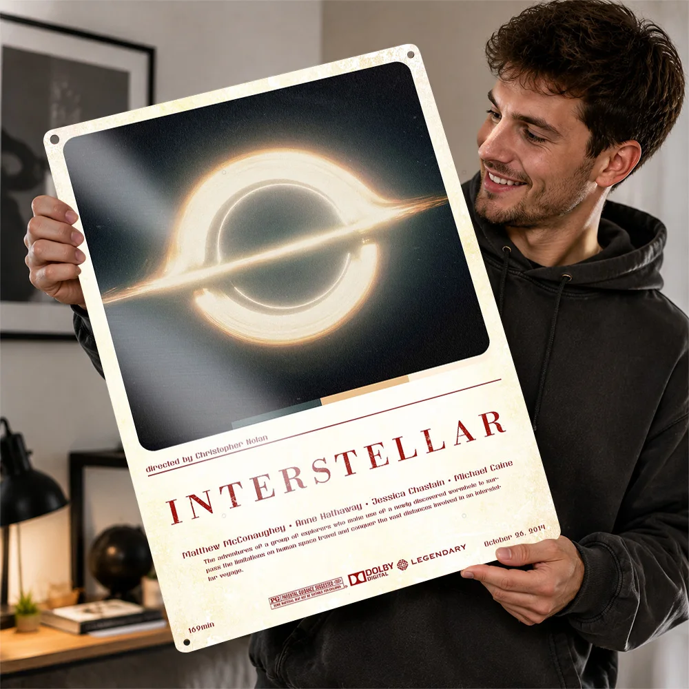 Interstellar Black Hole Aluminum Poster Customized Metal Sign Tech Thriller Wall Art Suited To Home Theaters Or Collector Dens