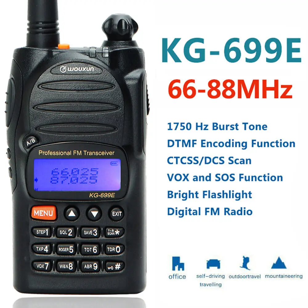 Original WouXun KG-699E 66-88MHz IP55 Waterproof DTMF 5W 1700mAh Battery Amateur Ham Handheld Two Way Radio Walkie Talkie