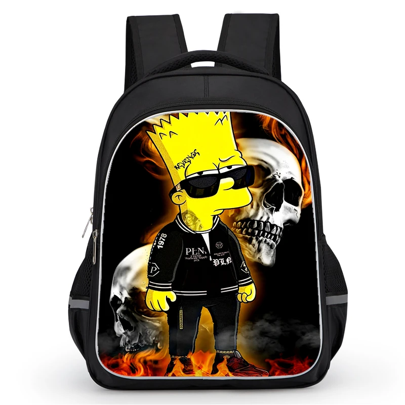 Sac à dos d'école avec poche à double fermeture éclair, sacs d'école de dessin animé s-simp-s-son pour garçons et filles, sac à dos Durable pour enfant de 16 pouces pour l'élève