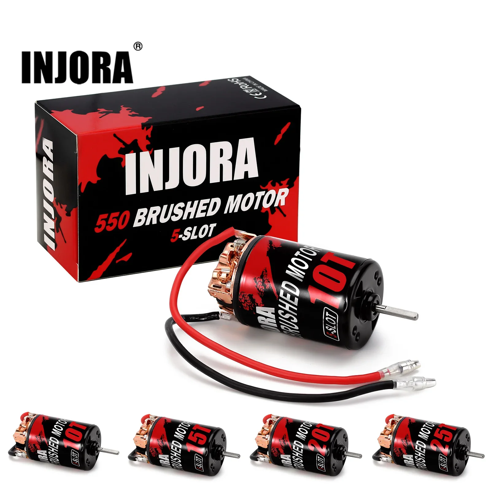 

INJORA Waterproof 550 Brushed 5-SLOT Motor 10T 15T 20T 25T for 1:10 Scale RC Model Car Crawler Truck (INM08)