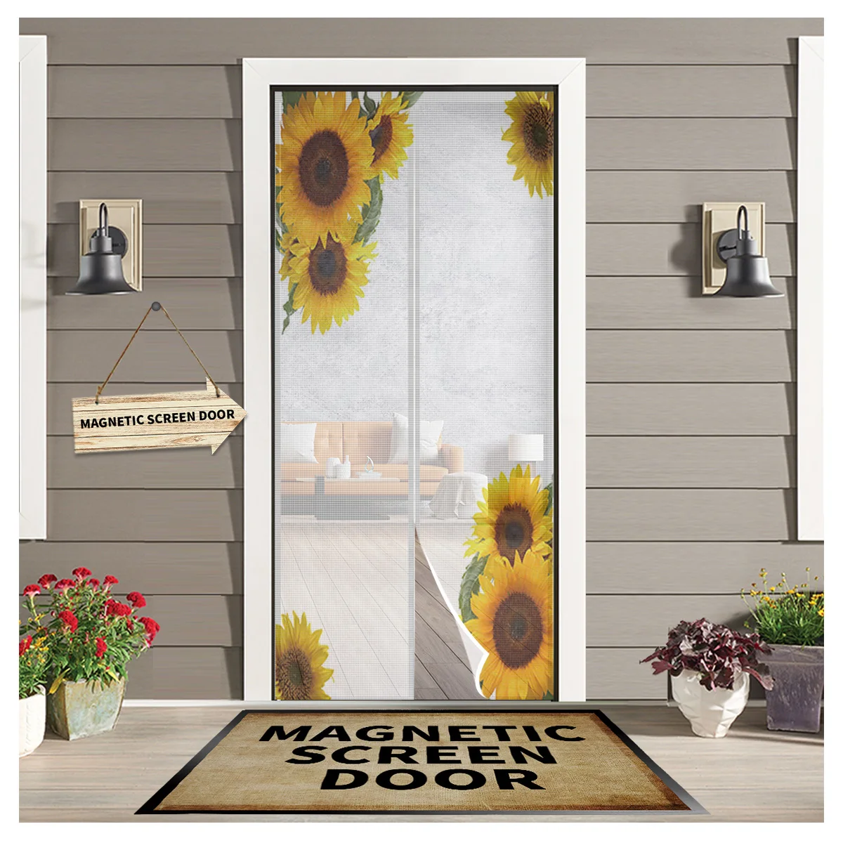 Sunflower Flower White Door Curtain Bedroom Magnetic Mosquito Screen Kitchen Insect Proof Window Mosquito Net