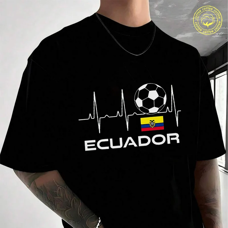 

Ecuador Soccer Heartbeat Graphic Men's Moto Casual T-Shirt Fashionable Street Style Suitable For Travel And Sports Tee