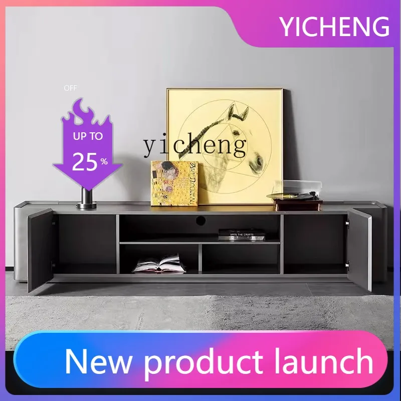 

LYY light luxury TV cabinet simple living room low floor cabinet furniture brushed metallic paint