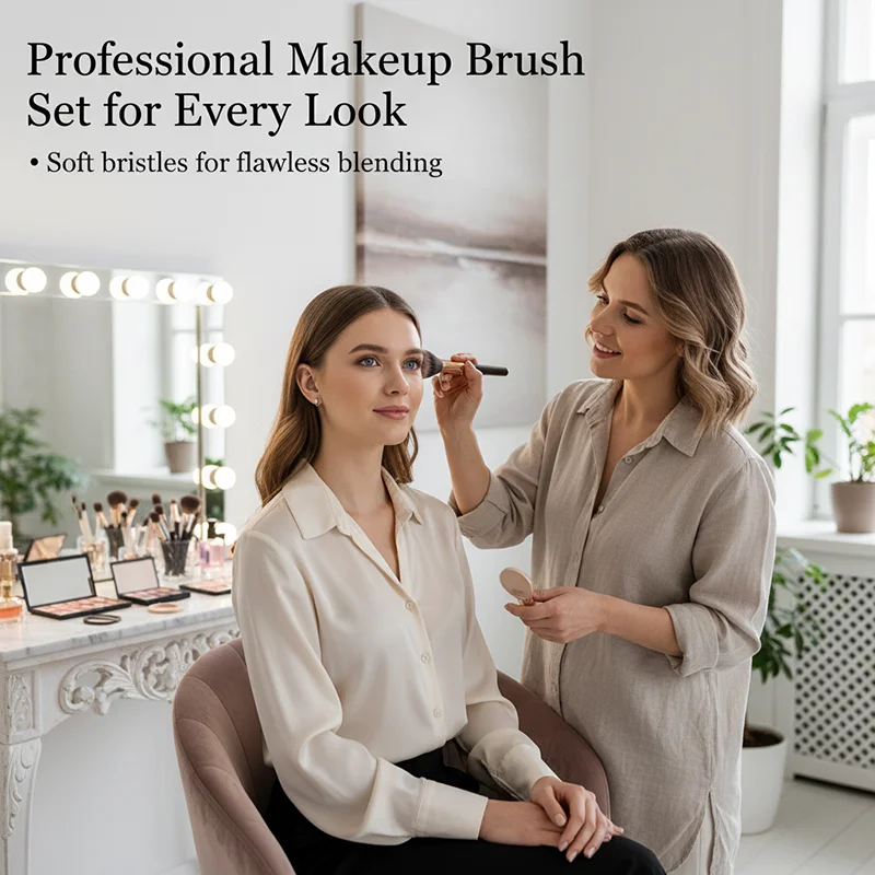 16PCS 전문가용 메이크업 브러쉬 세트 - 아이섀도우 및 파운데이션용 부드럽고 풍성한 브러쉬 프리미엄 가죽 케이스 고급 텍스처 화장품
