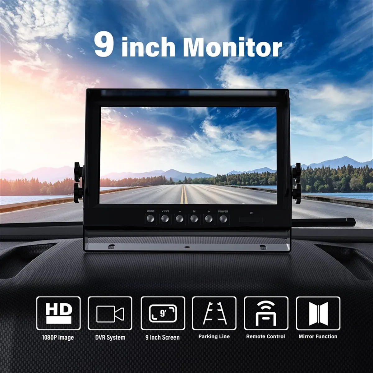 Super Sale 9In LCD Car Rearview Quad Split Monitor,4 Channels 4CH Car Monitor 4 Split Screen Display for Car Truck Reversing Cam