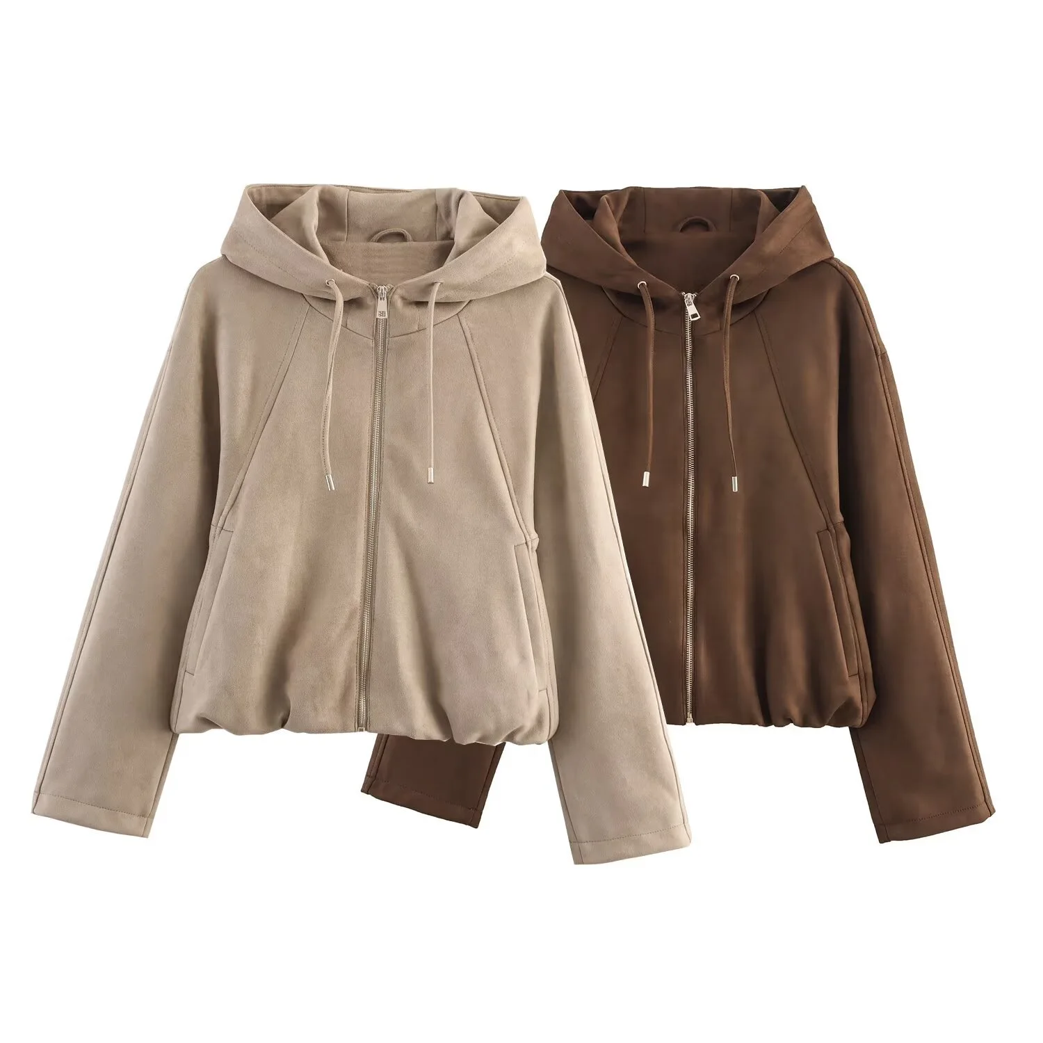 

Autumn Casual Khaki Women Pilot Jackets Hooded Zipper Loose Coat Pockets Streetwear Fashion Female Vintage Jackets