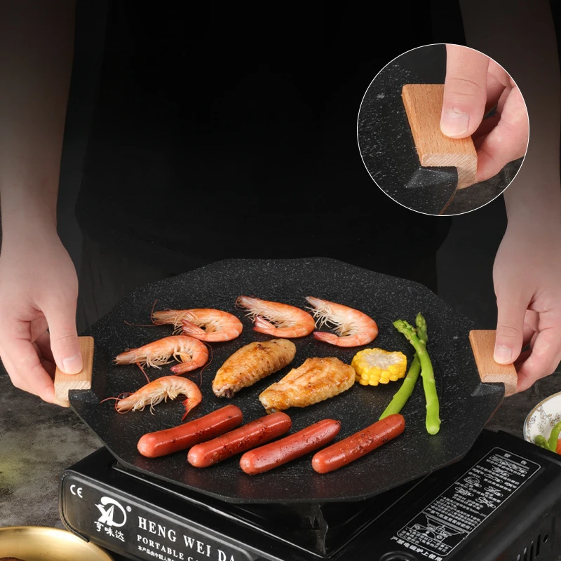 Korean Style Barbecue Plate Double Ear Barbecue Plate Physically Non Stick Aluminum Barbecue Plate Family Gathering