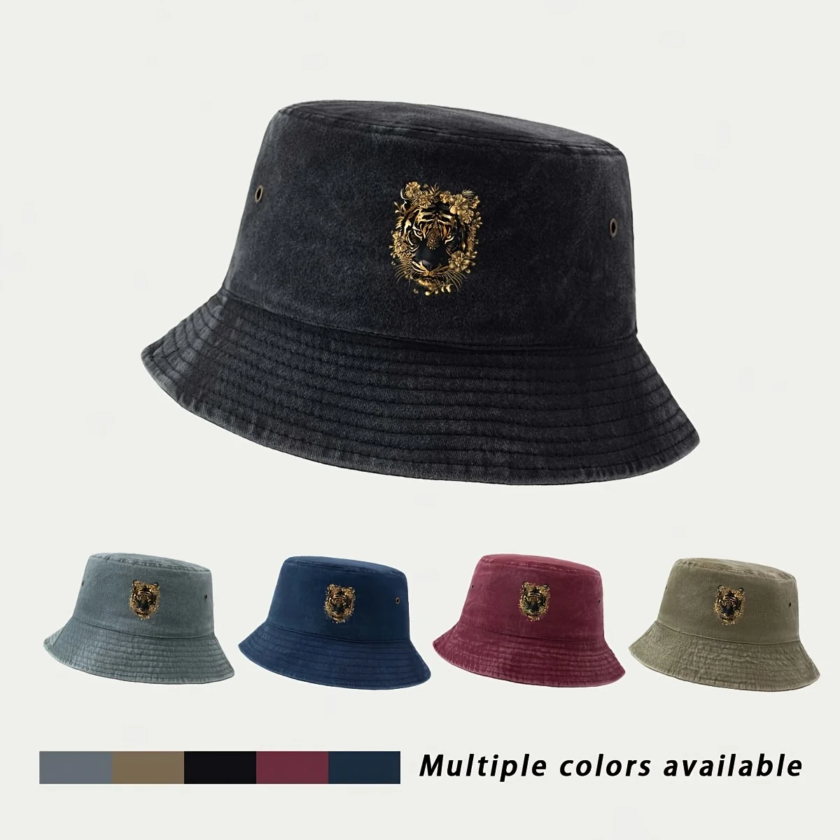 High-quality Light Luxury Golden Floral Tiger Head Print Pattern Bucket Hat, a Must-have Fishing Hat for Angling and Lure Fishin