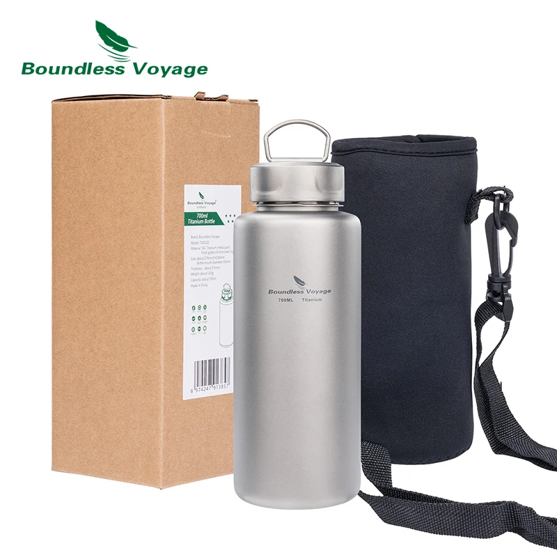 Boundless Voyage 700ML TA1 Titanium Sports Bottle Portable Water Milk Beer Juice Cup with Hook Direct Drinking Drinkware