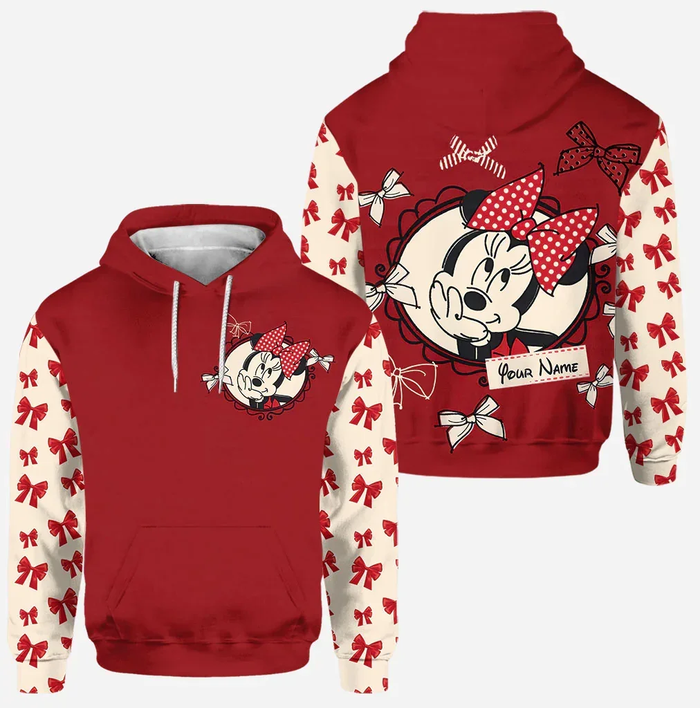 Personalized Name New Disney Minnie Mouse 3D Women\'s Hoodie and Leggings Suit Mickey Yoga Pants Sweatpants Fashion Sports Suit