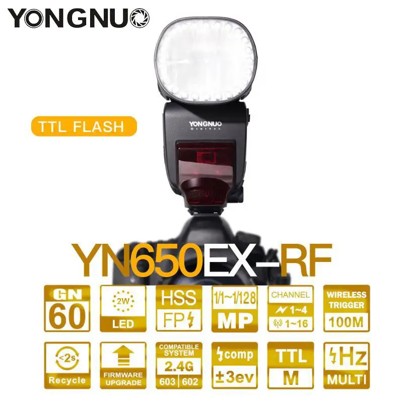 

YONGNUO YN650EX-RF Wireless Flash Speedlite TTL High-speed Sync External Flash Hot Shoe Light Built-in 2.4G RF System for Canon