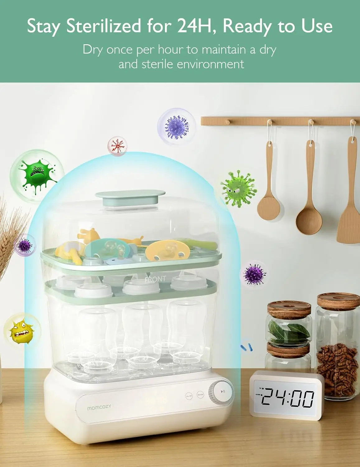 معقم ومجفف للزجاجات الكبيرة مكون من 3 طبقات، تعقيم سريع وجاف، معقم زجاجات عالمي لجميع الزجاجات ومضخة الثدي #6