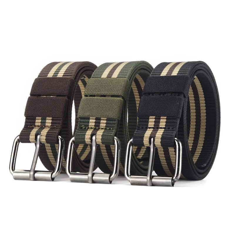 New Canvas Stripe Solid Color Belt for  Men Fashion Students Teenagers Jeans Waistband Female Versatile Needle Buckle Belt