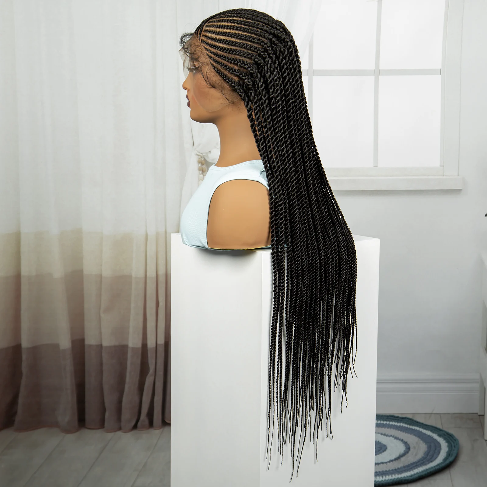 Natuurlijke Synthetische Cornrow Vlechten Pruiken Transparante Full Lace Gevlochten Pruiken 36 Inch Lace Front Pruiken voor Zwarte Vrouwen met Baby Haar