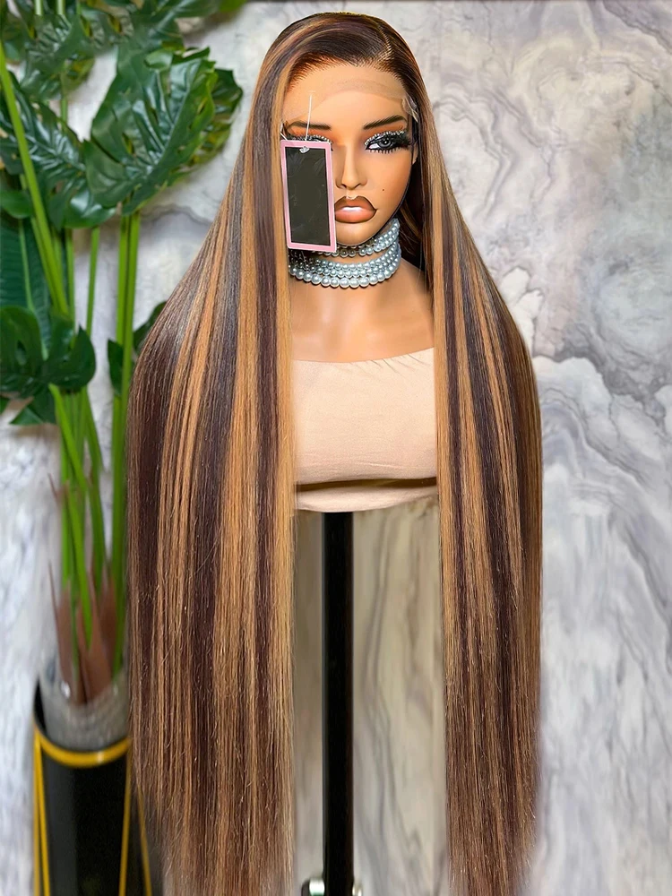 34 Inch Straight Highlight Ombre HD Colored 13x4 Lace Front Wig Vietnamese 13x6 4/27 Highlight Wig Human Hair Lace Frontal Wigs