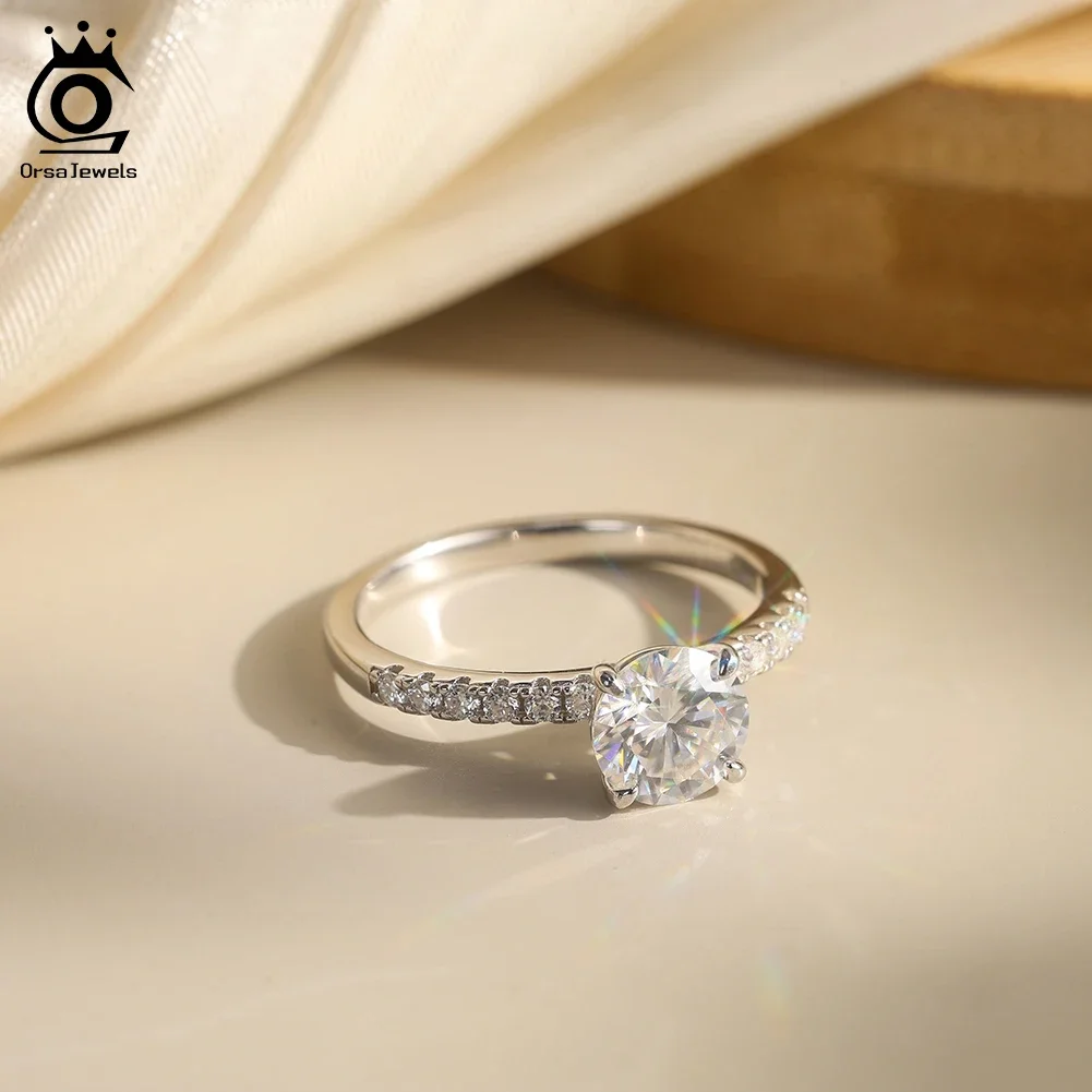 ORSA JEWELS S925 Sliver D Color Round Moissanite Engagement Promise Ring Finger Rings Women Classic Fine Wedding Jewelry MOR09 5
