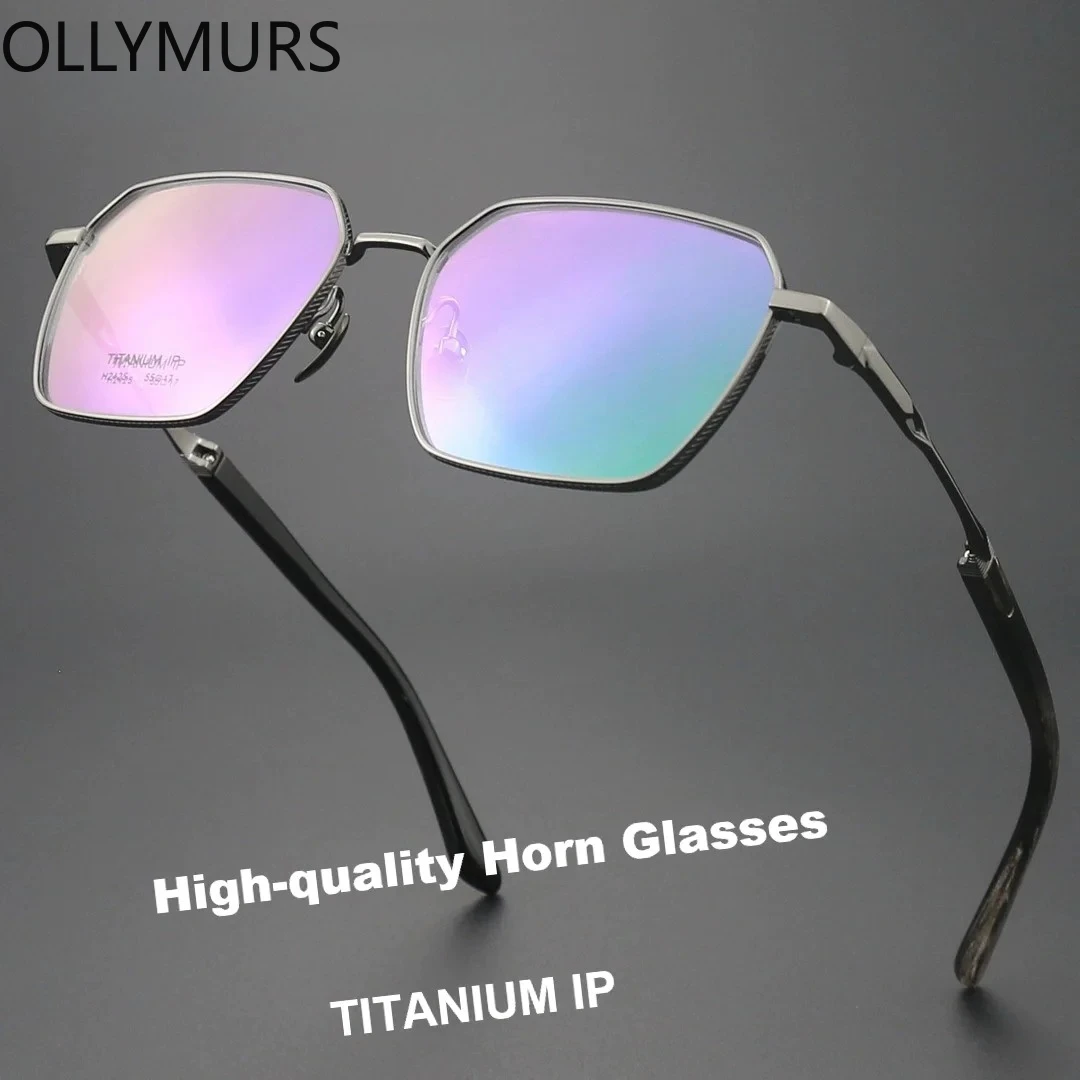 

Ollymurs Buffalo Horn Temple Titanium Frame Men's Glasses Frame High-End Business Style Myopia Optical Eyeglass Frames H2425