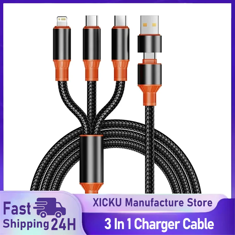

3 In 1 USB Cable Type C Cable Cord For Samsung Xiaomi Huawei USB C Cable For iPhone 16 15 14 13 Pro Phone Charger USB Data Cable