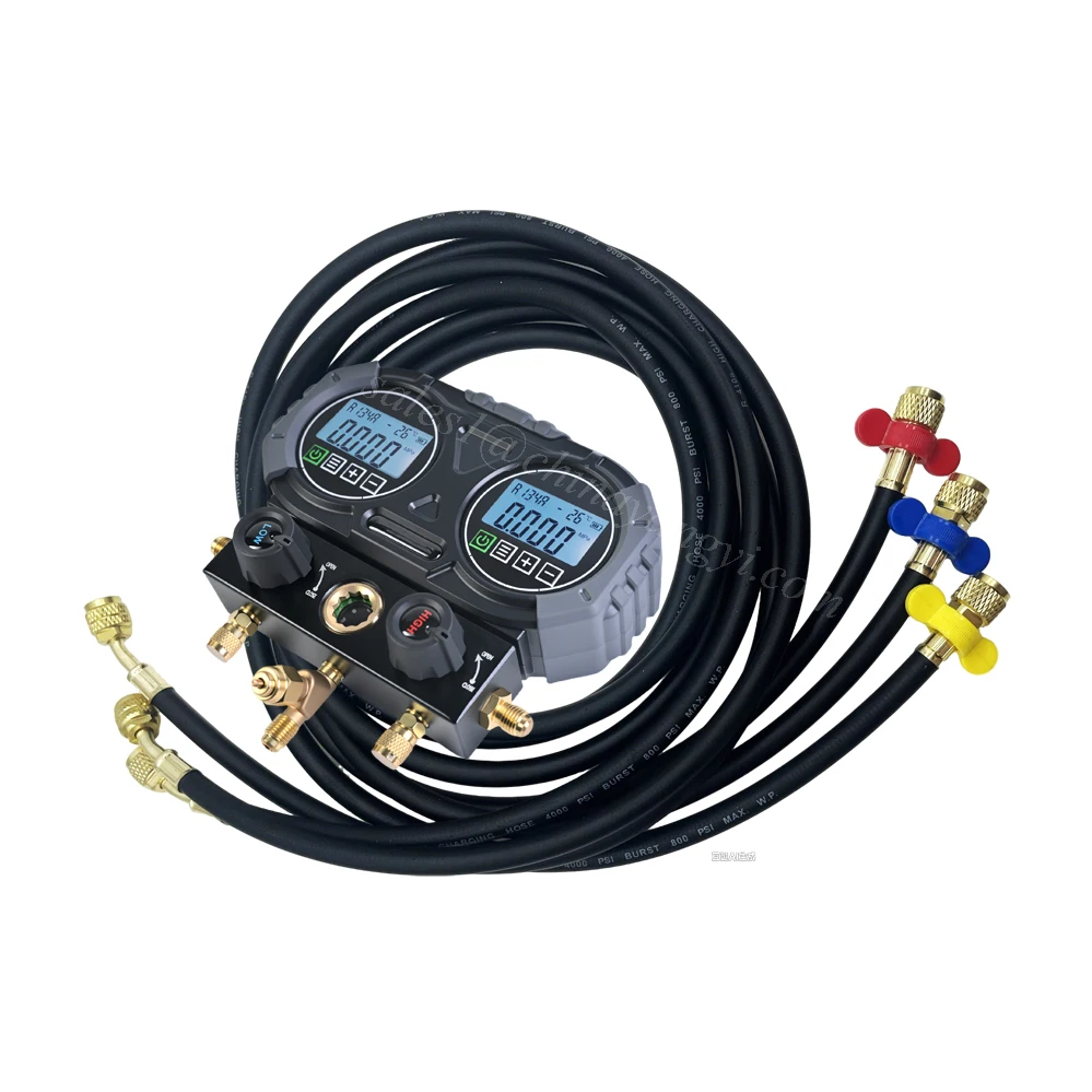 

NEW 2 Way Digital Manifold Gauge Air Conditioning Digital Refrigerant Pressure Gauges Pressure Tester With Charging Hose 60"1.5M
