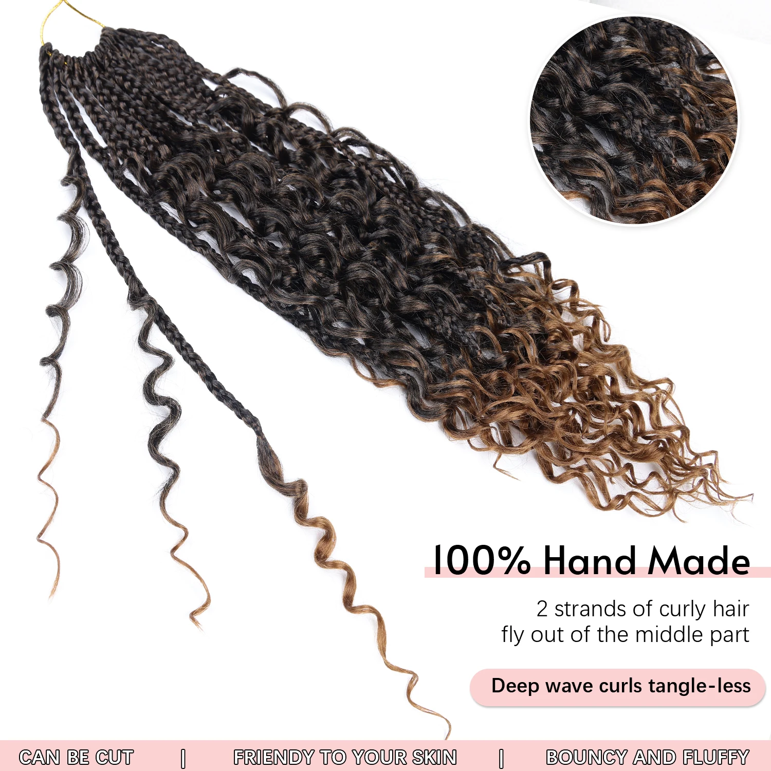 Goddess Bohemian Box Braids Crochet Hair - 18 Inch Curly Ends, 16 strands/pack Synthetic Braiding Hair Extensions for Women