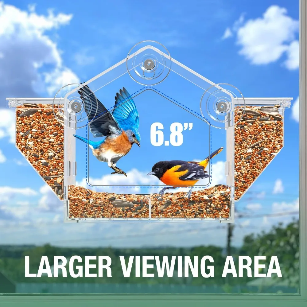 

Clear Window Birds Feeder with Suction Cup Squirrel-Proof Bird Feeding Trays Spacious Bird Food Container