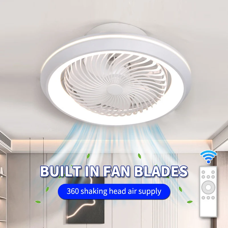 49cm Enclosed 360 Degree Moving Head Fan Light, Bedroom Integrated Fan Light, Living Room Bedroom Dining Room Ceiling Fan Light