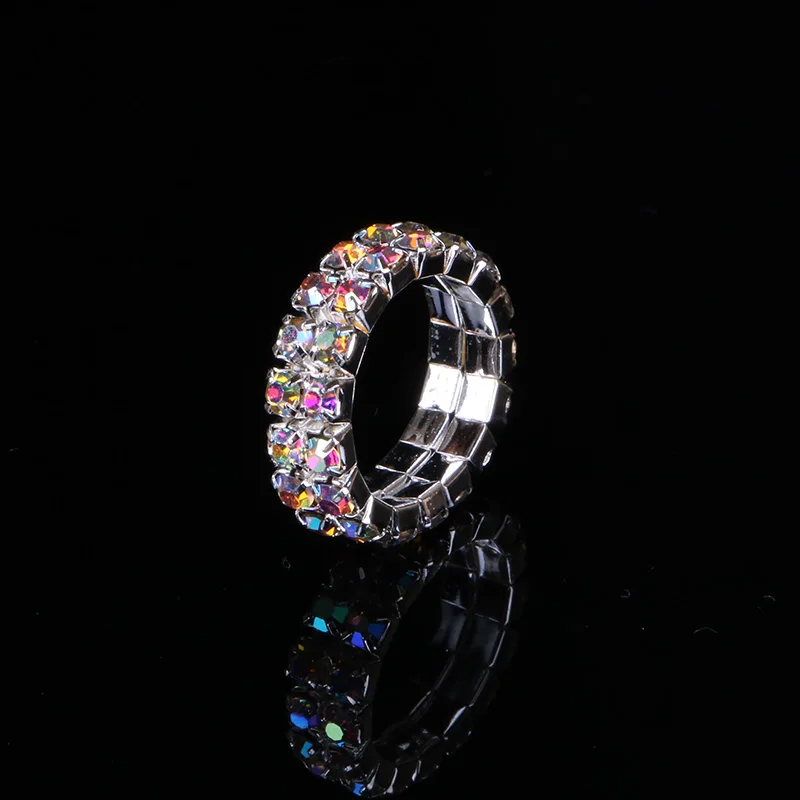 1-5 Rows Crystal Rhinestone Rings Silver Plated Bridal Wedding Iridescent AB Crystal Stone Elastic Stretch Rings for Women