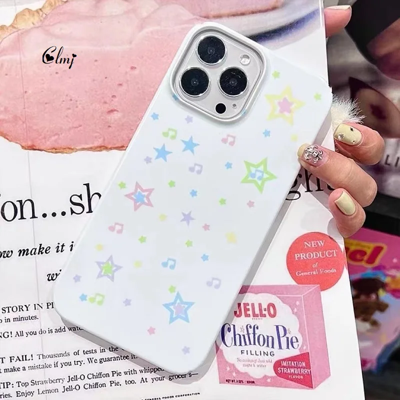 Clmj Y2K Star Music Phone Case for iPhone 16 15 14 13 12 11 Pro Max XS XR XSMax 6 7 8 Plus Glossy HD Hard PC Cover