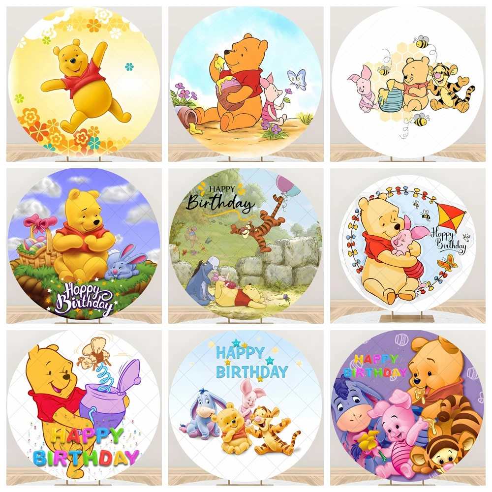 Round Winnie the Pooh Party Flexible Background Decoration Kid Children's 1st Birthday Honey Jar Baby Shower Smash Cake Custom