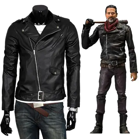 Anime The Walking Dead Negan Svart PU-läderjacka Dead City Cosplay Kostym Motorcykeljacka Kvinnor Män Halloween Partyjacka 6 best sales The Walking Dead-cosplayen - №2