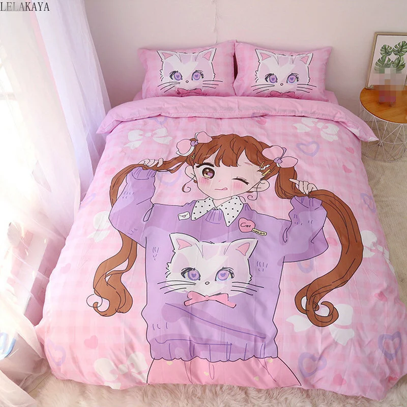 

Anime Moon Bedding Sets Kawaii Girl Kids Cotton Bedding Duvet Cover Bed Sheet Pillowcase Cute Girl Bedding Sets Pink