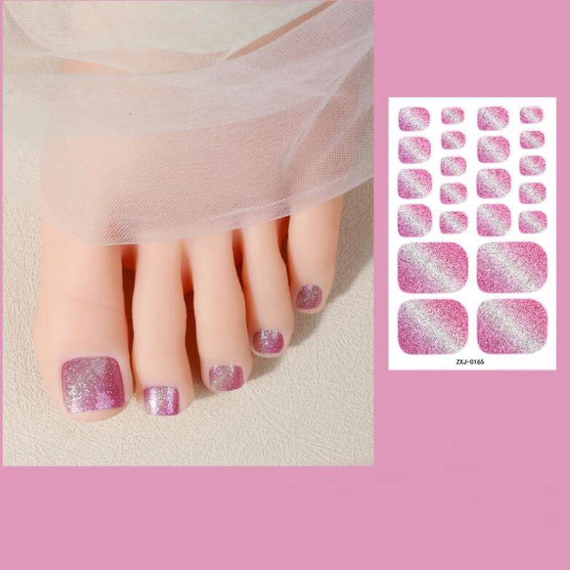 Glitter Solid Toe Nail Stickers copertura completa adesivo Flash Gradient Foot Nail Wraps fai da te finito unghie finte decalcomanie decorazioni