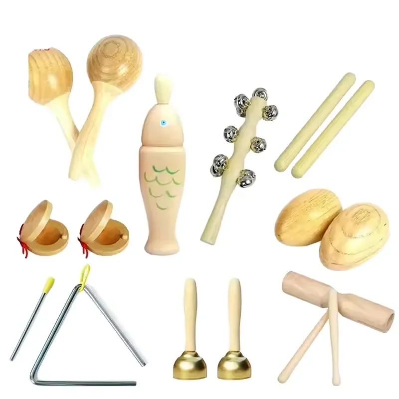 Handheld Wooden Musical Instrument Set Educational Orff Toys for Parent Child Interaction Early Learning Music Play Kit