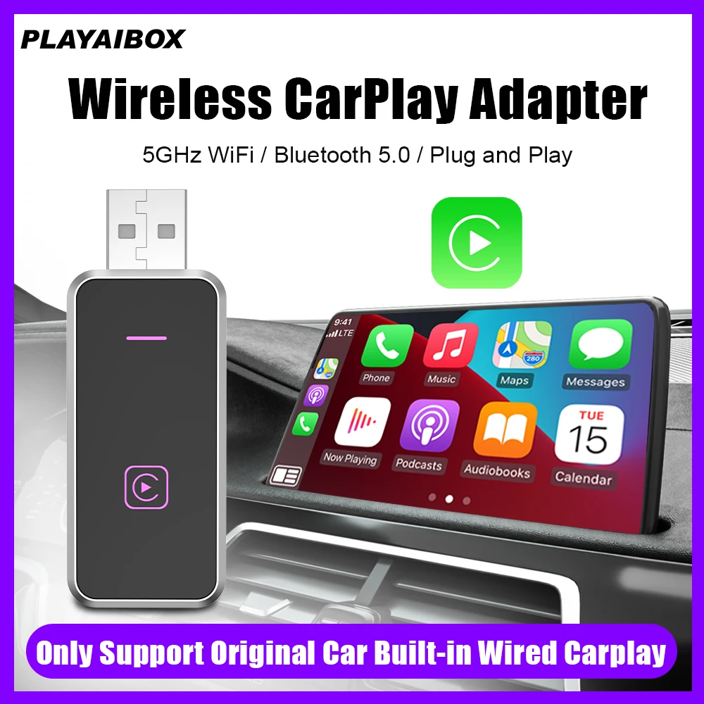 2024 Mini Carplay Dongle Wired To Wireless  Plug And Play For Audi Toyota Mazda Chevrolet Kia Ford Opel Hyundai Volvo Benz MG