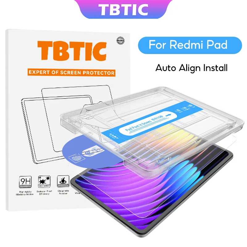 

Защитная пленка для экрана TBTIC для Redmi Pad SE 11 10,61 8,7 Pro 12,1 дюйма, закаленное стекло с инструментом выравнивания, твердость 9H, полное покрытие