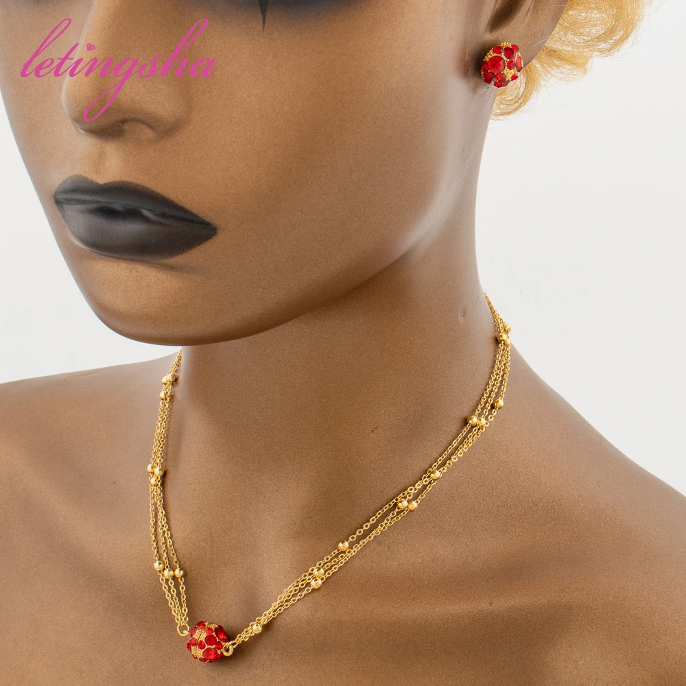 Nigerian Gold Plated Jewelry Set Luxury Copper Necklace Earrings Bangle Ring Set Dubai Fashion Bride Wedding Trendy Jewellery