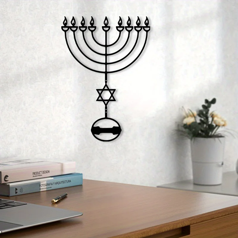 CIFBUY Vintage Metal Wall Decor Iron Menorah Statue Mural Powder Coated Religious Jewish Art Hanging Ornament Home Room