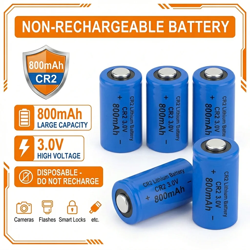 PURFIELD 3V CR2 Lithium Battery 800mAh DLCR2 ELCR2 CR15266 Dry Primary Battery For Camera Printer Rangefinder Flashlight Devices